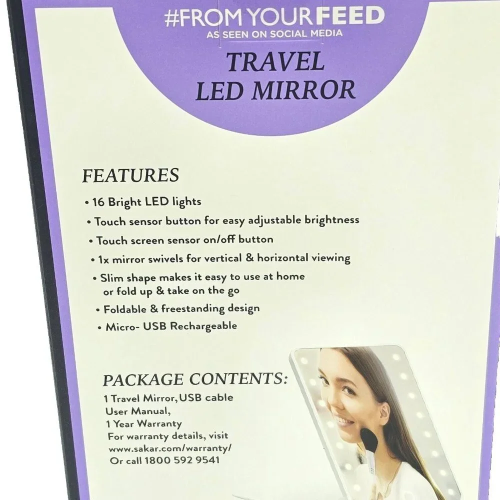 Makeup Mirror 16 LED Lights Touch Screen Adjustable Rechargeable Foldable Travel
